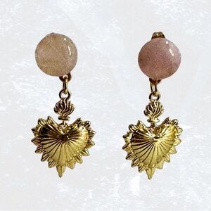 Gold Heart Rose Quartz Earrings